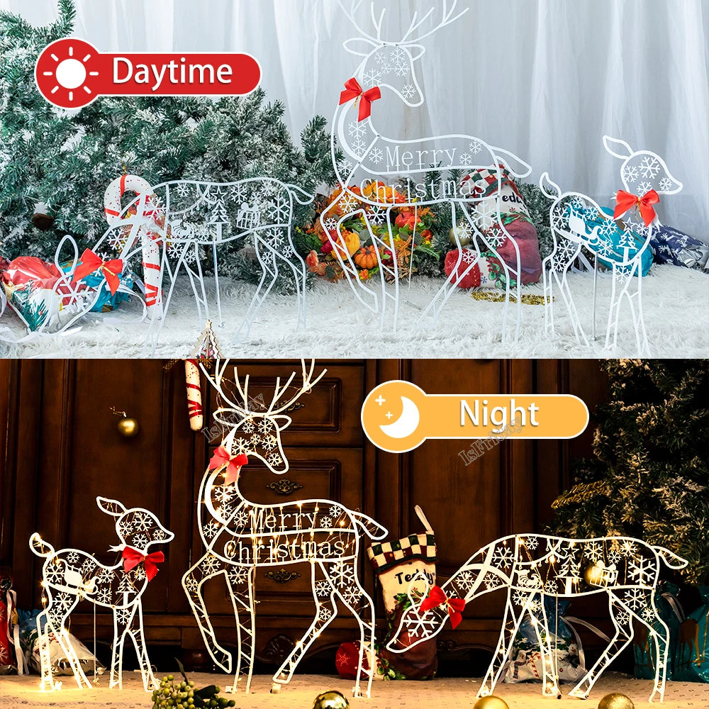 3PCS Lighted Christmas Reindeer Water Resistant Light Up Decoration Garden Glowing Reindeer Outdoor Yard Ornament New Year 2024