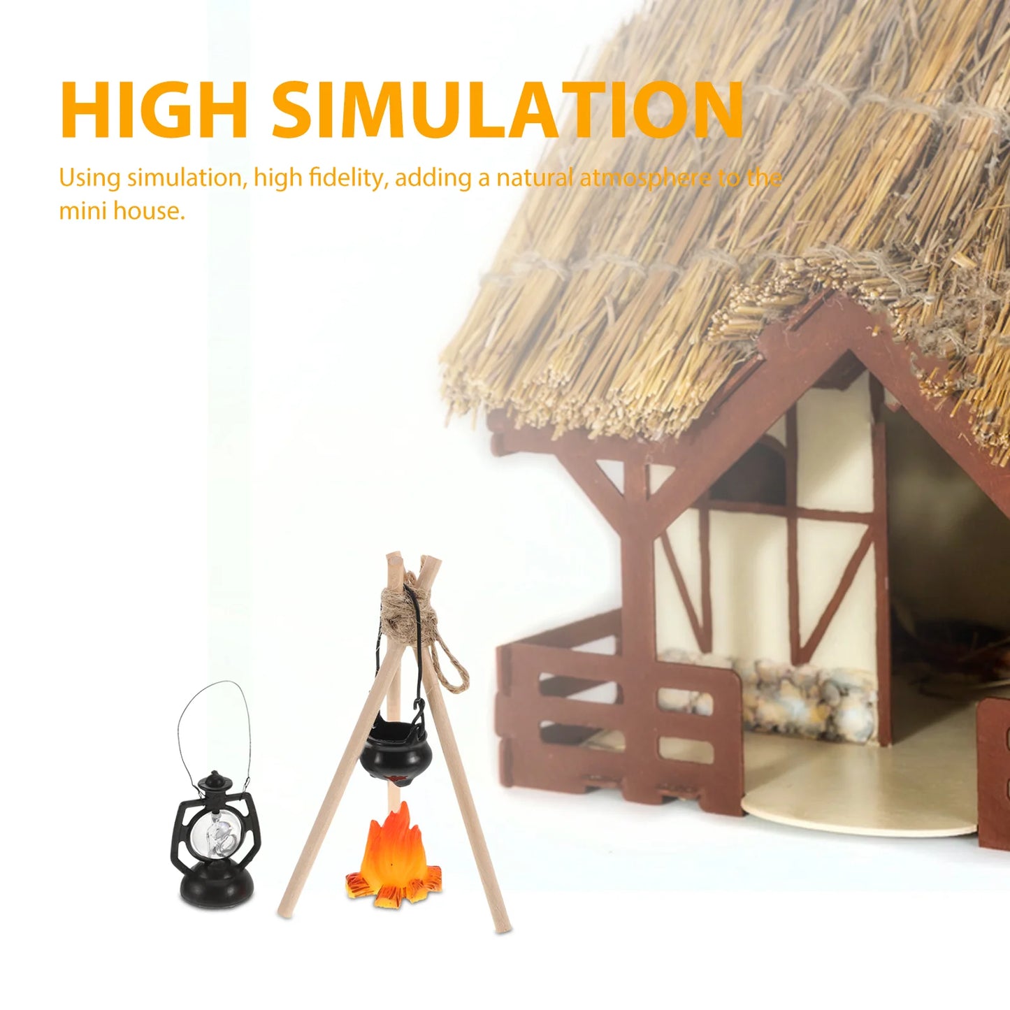 Wild Camp Set Mini Fire Pit Tent The Snow Miniature House Camping Hanging Pot Fake Plastic Campfire Prop Model Child Dollhouse