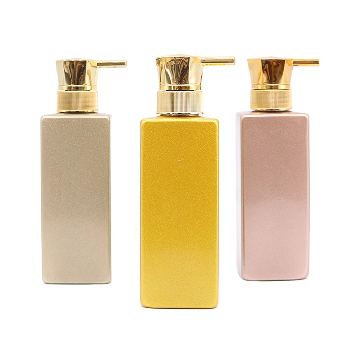 300ml Square Lotion Bottle PET Empty Refillable Soap Dispenser Bottles Press Pump Bottle Gold Shampoo Shower Gel Container