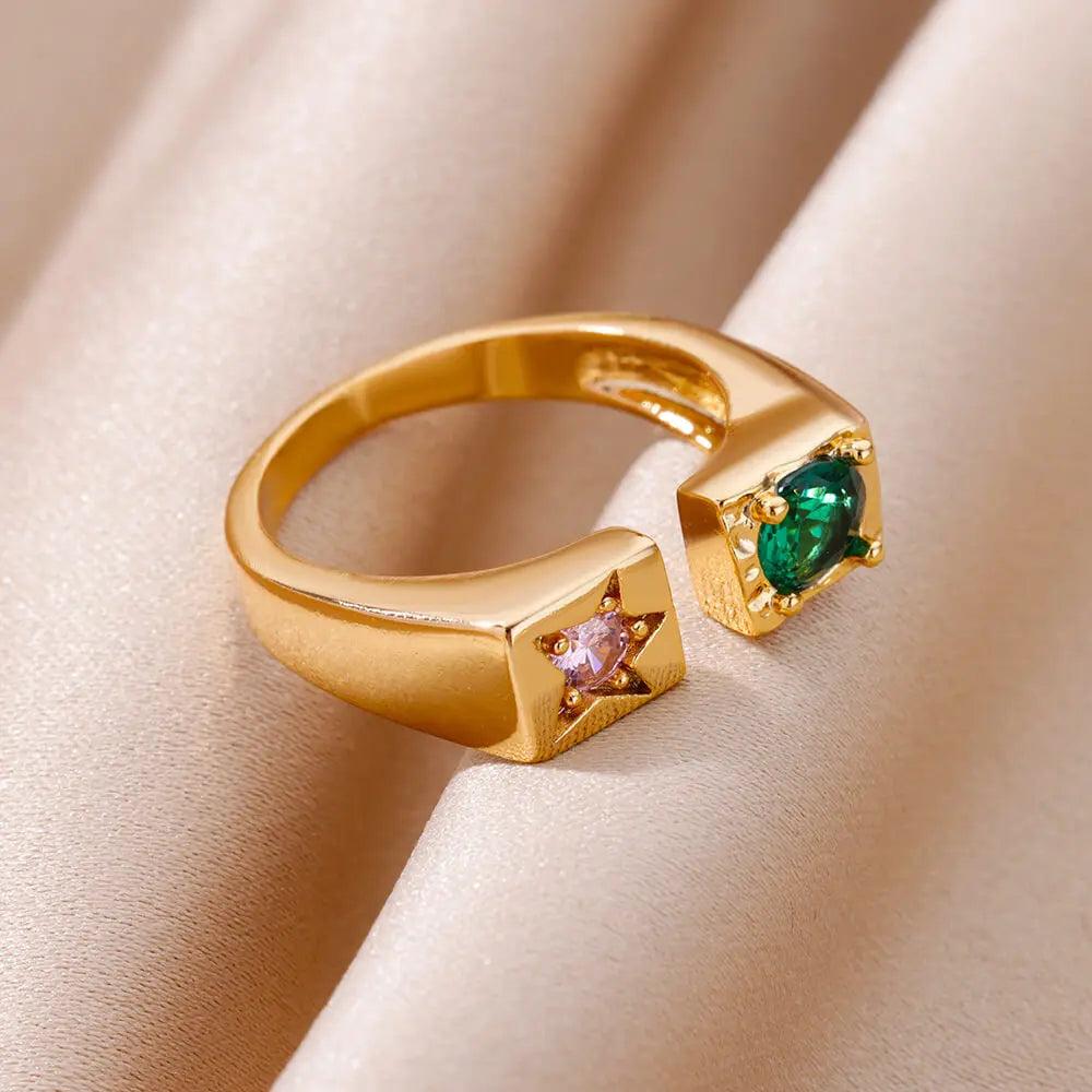 Zircon Star Rings For Women Gold Color Open Engagement Wedding Ring Female Fashion Finger Jewelry 2024 New Trend