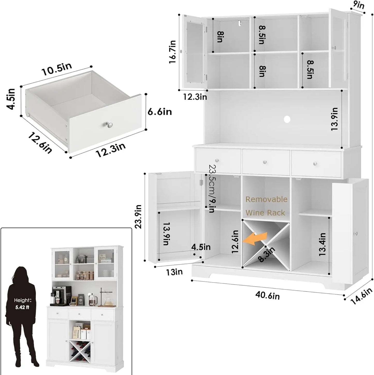 HOSTACK 68" Tall Kitchen Pantry Storage Cabinet with Swing Out Doors, Modern Kitchen Hutch with Microwave Stand, Food Pantry Cab