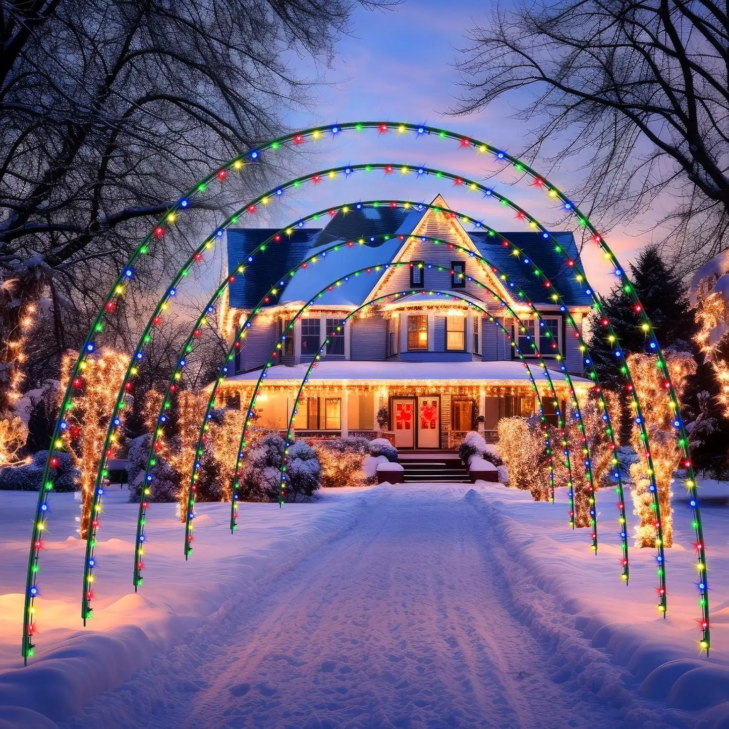 3 Pack 10FT Christmas Light Arch with 8 Mode Metal for Christmas Holiday Wedding Outdoor Archway, Easy Assembly,