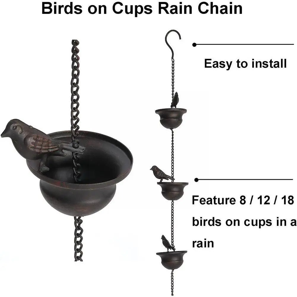 2.4M Mobile Birds Outdoor Rain Chain Outdoor Hanging Rainwater System Chain Decoration Collection Decorative Lanyards Drain Y5R5