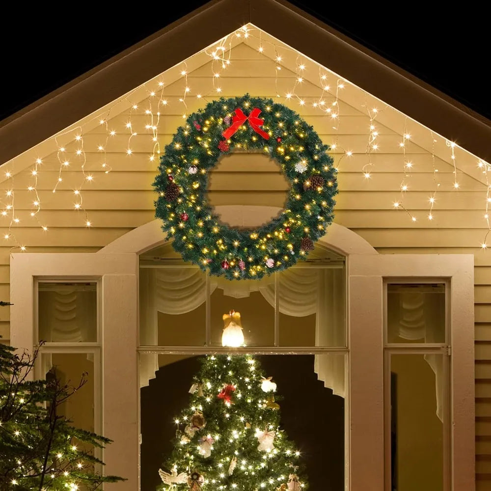 48 Inch Pre-lit Artificial Christmas Wreath, Ourdoor Christmas Wreath Decorations with 150 LED Lights