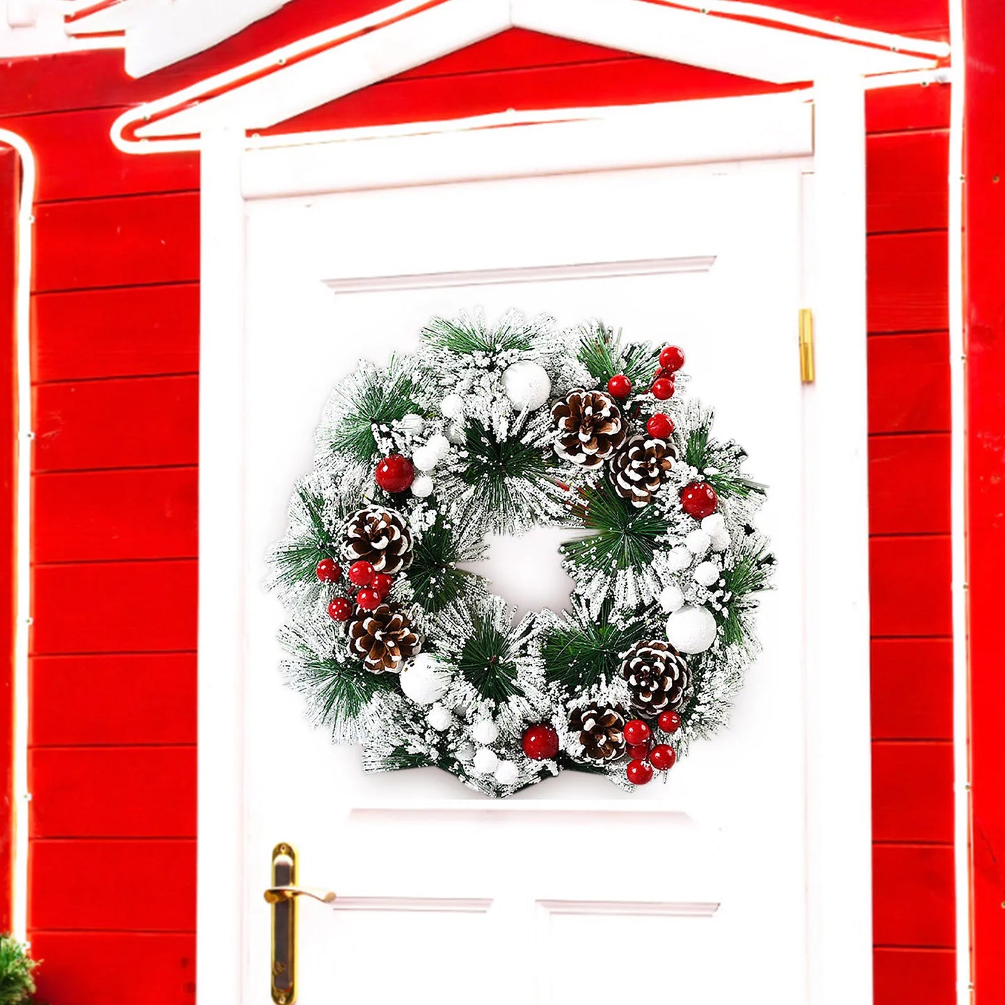 Handmade Simulated Plastic Flower Wreath Christmas Decoration Wreath Pinecone Berry Decorative Wreath For Door Fireplace 32*32cm