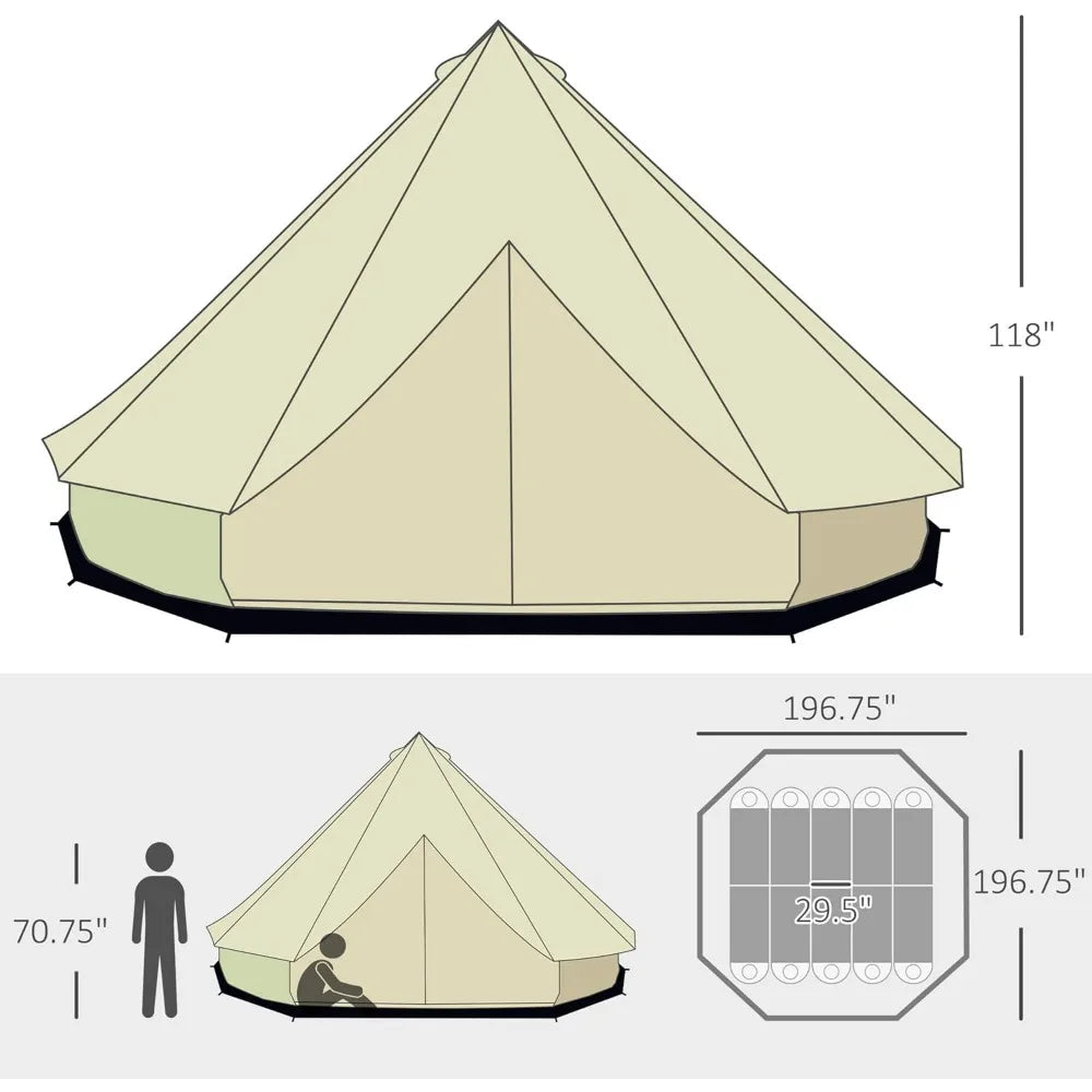 10-Person Yurt Tent Glamping Bell Tent with Spacious Interior, Breathable Waterproof Design, for Family Outdoor Camping