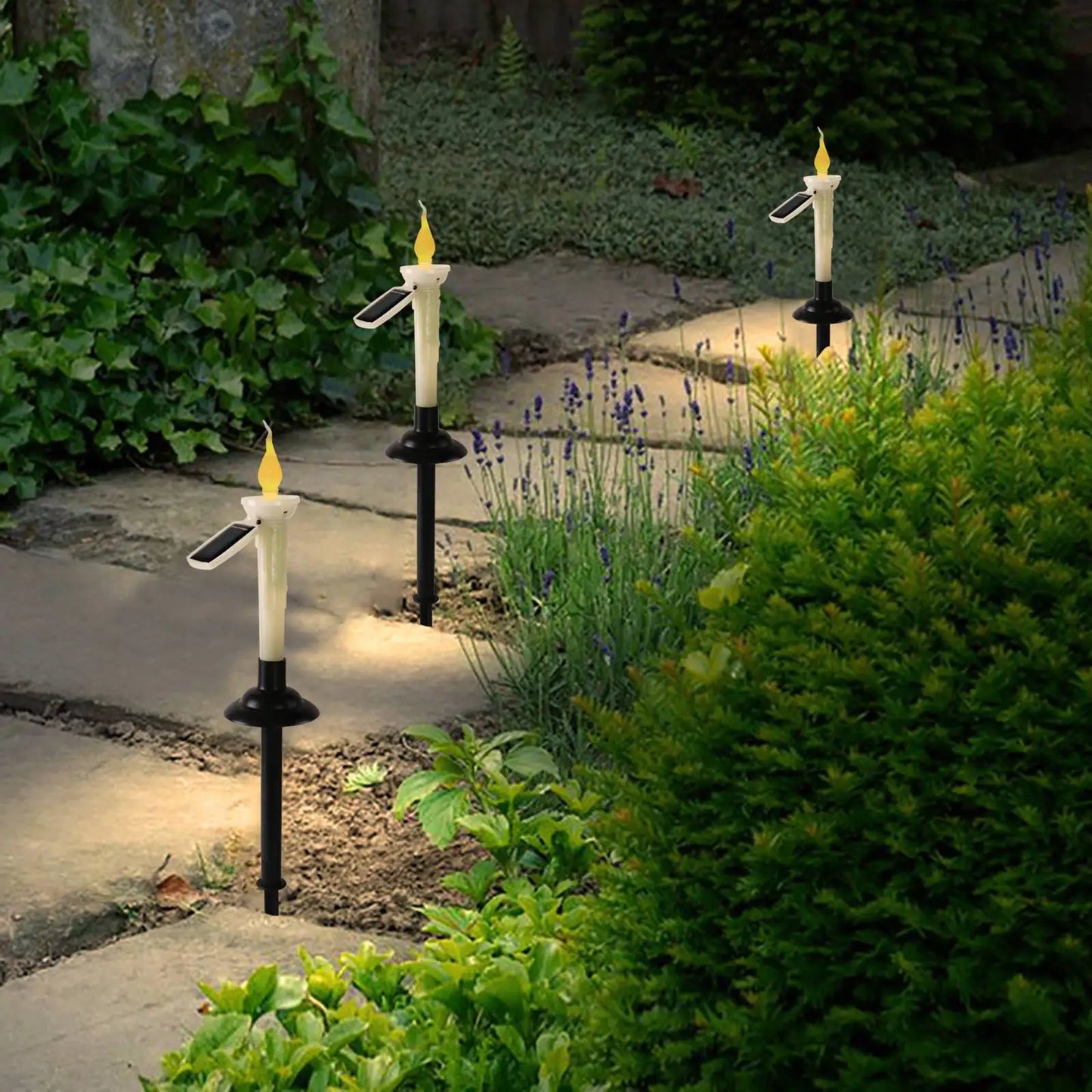 Solar Pathway Lights Candle Lawn Lamps Garden Light for Walkway Patio Lawn Yard Garden Decoration Outdoor Solar Stake