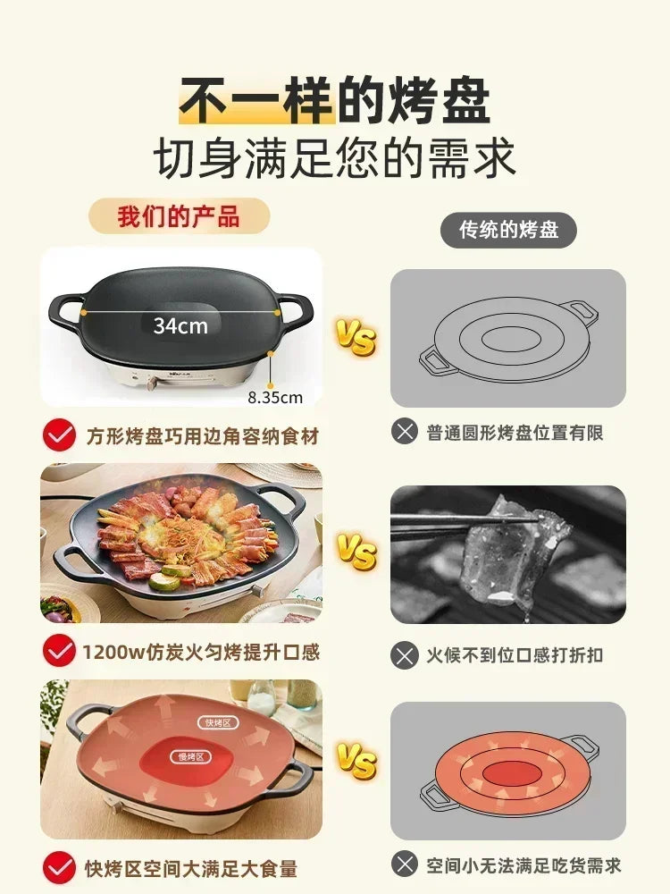 Korean electric barbecue pot household barbecue pot light smoke non-stick multi-functional outdoor meat frying 220V