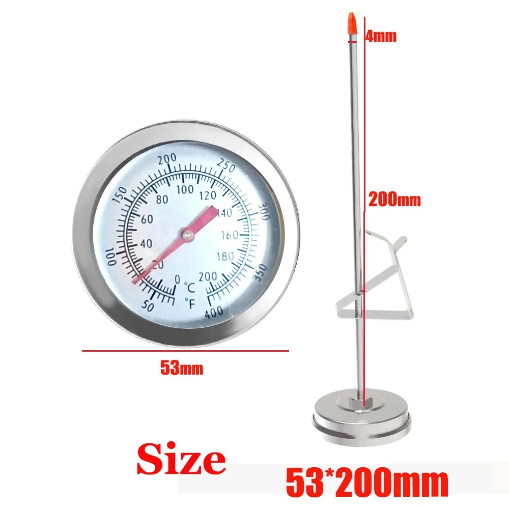 200MM Probe Stainless Steel Metal Temperature Test Oil Fryer 0°C~200°C/50-400°F Camping Barbecue Stove Thermometer with Bracket