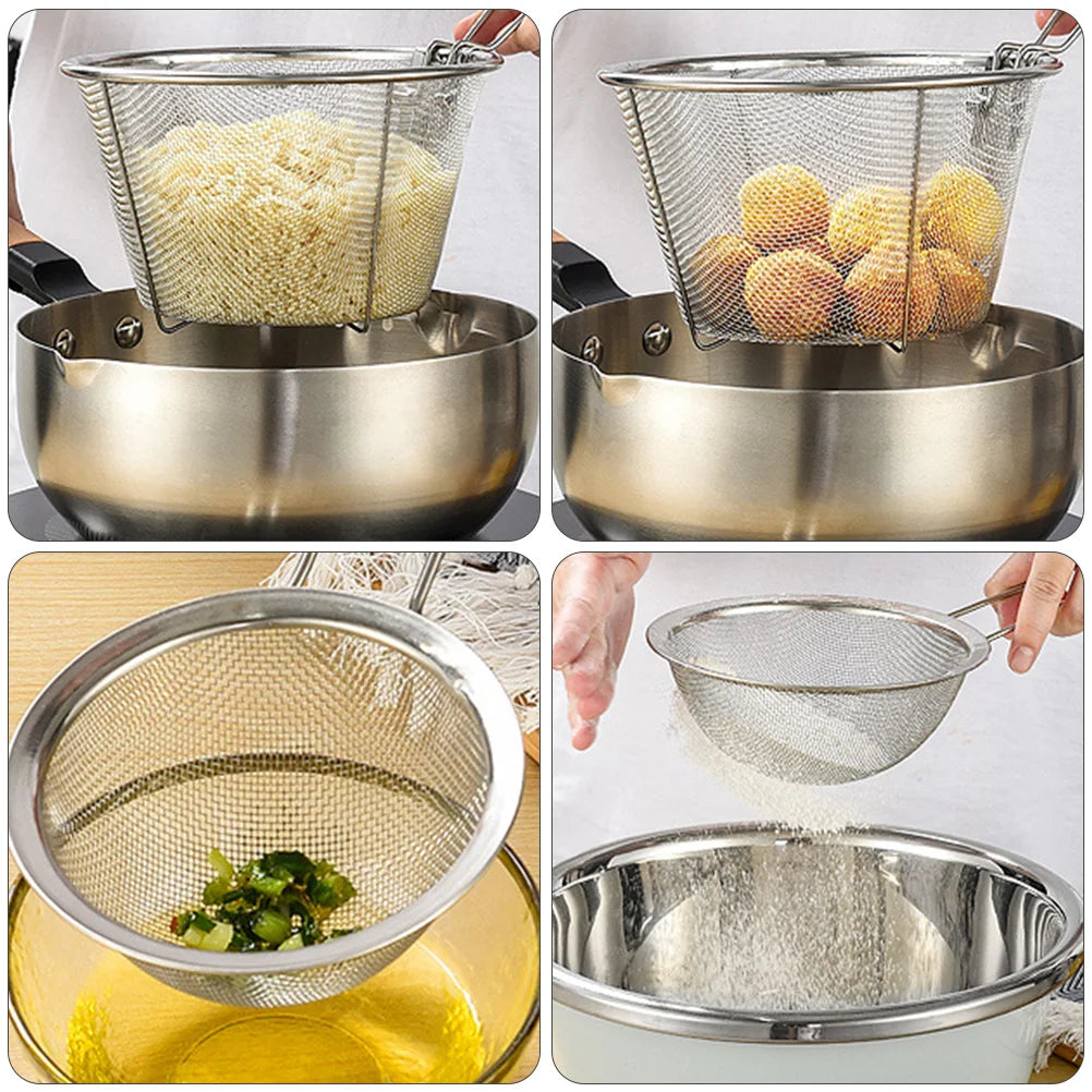 Stainless Steel Frying Basket Kitchen Utensil Holder Round Food Colander Fryer Strainer Bread Dad