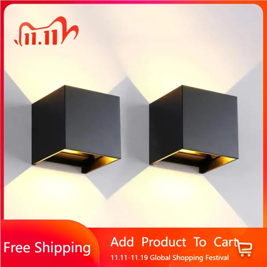 2 Pack LED Outdoor Wall Lights Exterior/Interior, Up and Down Lights IP65 Waterproof Wall Sconces, Square Aluminum Outdoor Wall