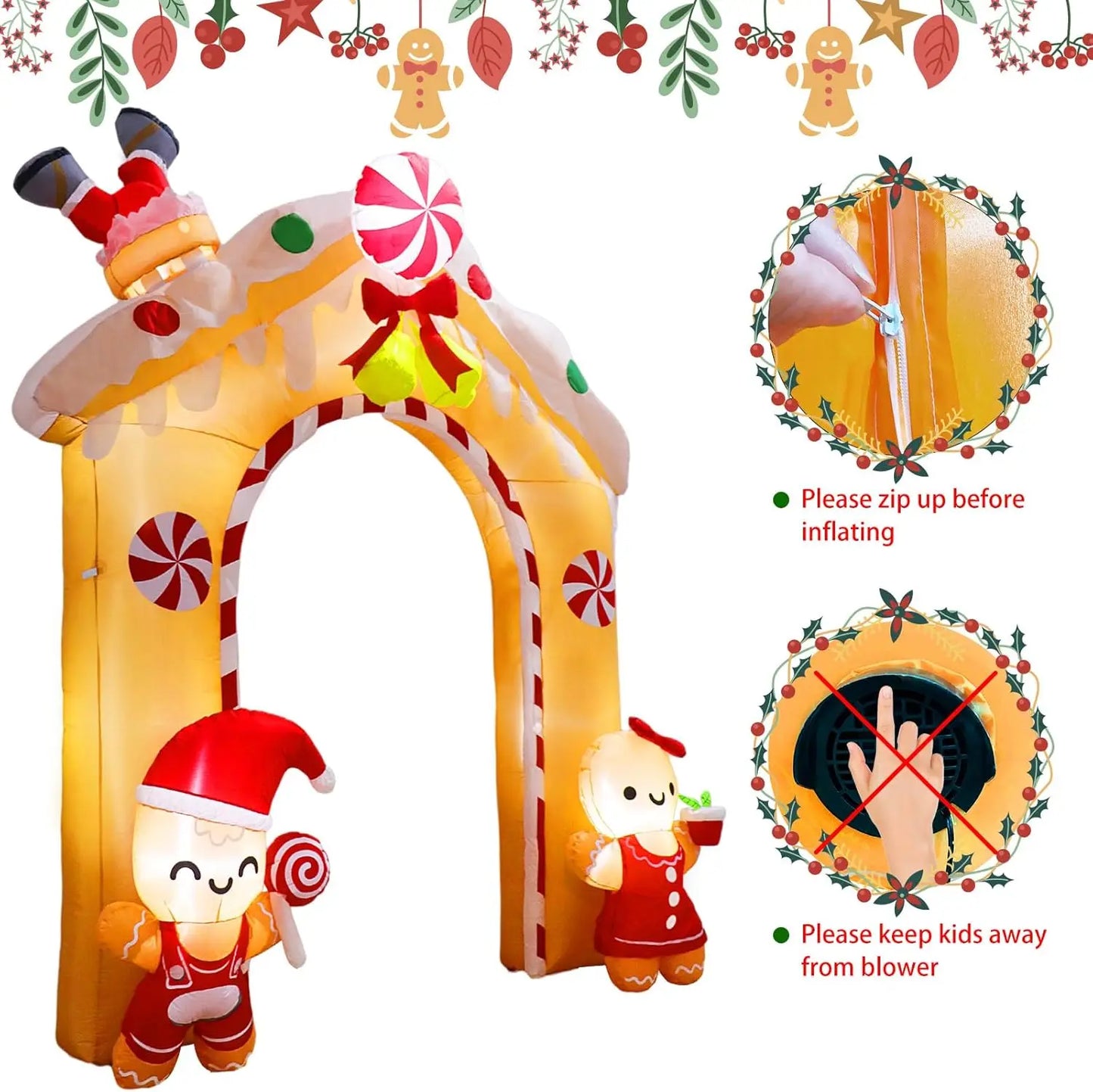 10FT Gingerbread Man Inflatable Archway with LED Lights, Christmas Yard Decoration for Outdoor Parties