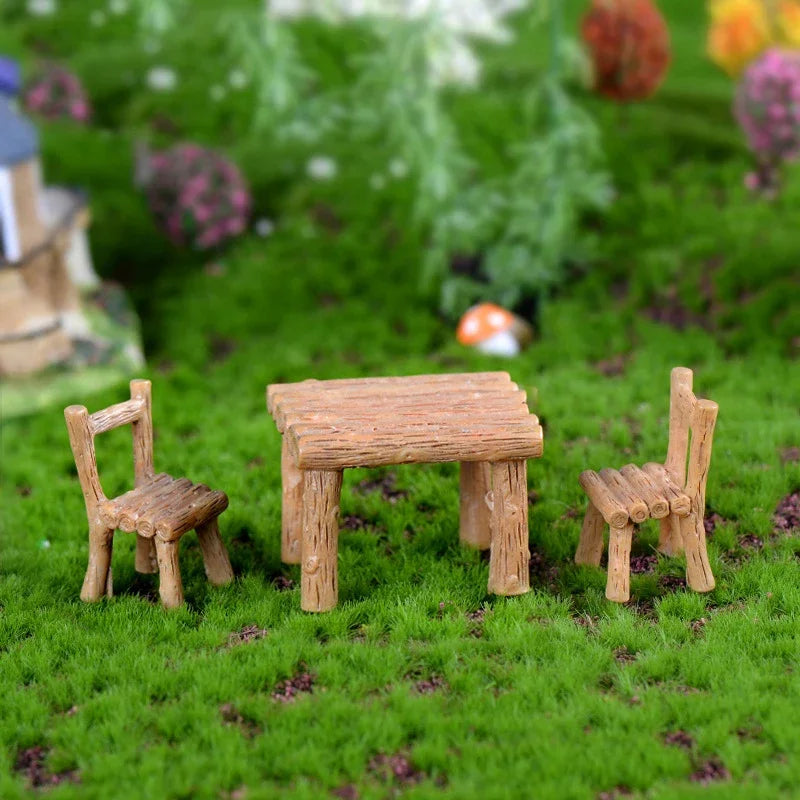 1Set Mini Tables Chairs Furniture Figurine Crafts Landscape Plant Miniatures Decors Fairy Resin Garden Ornaments Figurine